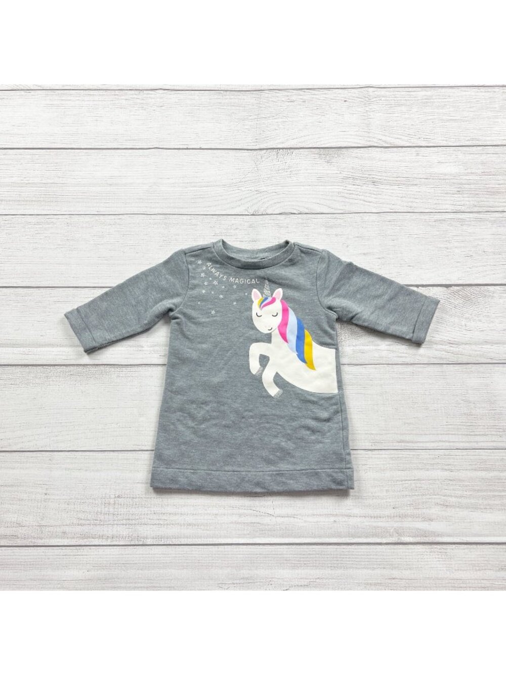 Old Navy Baby Girls Always Magical Long Sleeve Unicorn Graphic Dress 3-6 Months